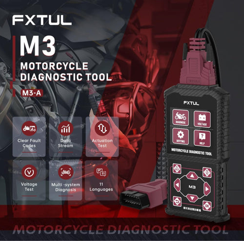 FXTUL Herramienta de diagnóstico de motocicleta M3-A OBD2 escáner compatible con Yamaha Honda Kawasaki y OBD2 motocicleta