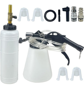 Kit de herramientas neumáticas de purgado de líquido de frenos con extractor y botella de repuesto, juego de cambio de aceite de freno de 1 litro con adaptadores, enchufes y manguera, se aplica a automóvil, camión, motocicleta, 90-120 PSI