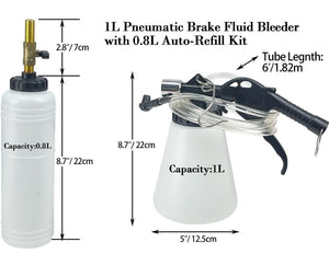 Kit de herramientas neumáticas de purgado de líquido de frenos con extractor y botella de repuesto, juego de cambio de aceite de freno de 1 litro con adaptadores, enchufes y manguera, se aplica a automóvil, camión, motocicleta, 90-120 PSI