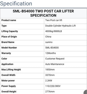 Elevador Automotriz capacidad 8800 libras