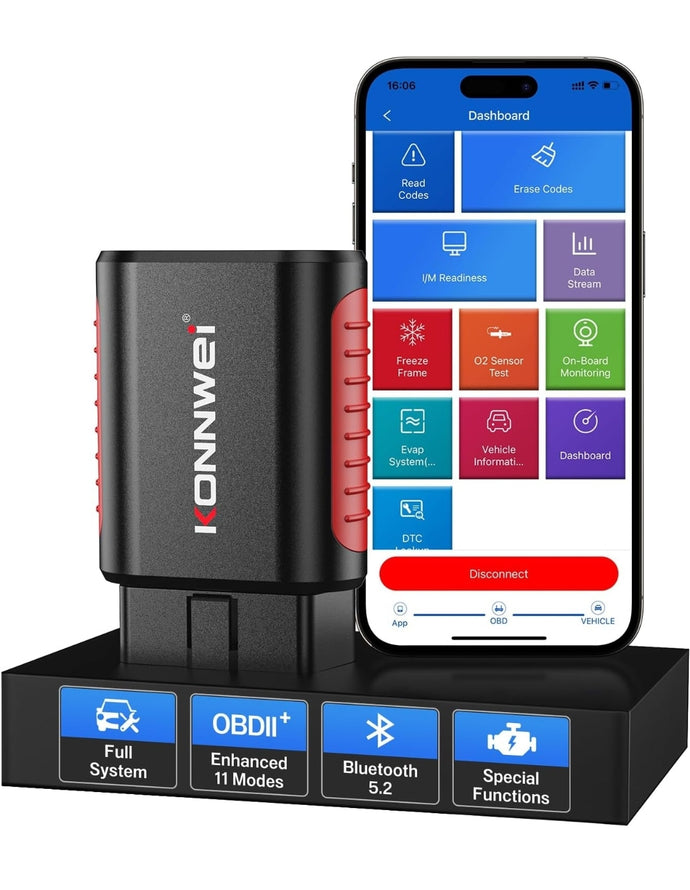 KONNWEI KDIAG Bluetooth OBD2 escáner herramienta de diagnóstico para iPhone y Android Wireless Check Engine Light Lector de código de coche Bluetooth 5.2 con diagnóstico de sistema completo,