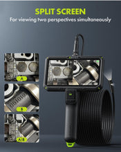 Cargar imagen en el visor de la galería, Anykit Cámara endoscopio con luz, endoscopio de doble lente 1080P, boroscopio de pantalla IPS de 6 pulgadas, cámara de inspección de serpiente de plomería con pantalla dividida, tarjeta de 32 GB,