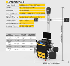 AUTOOL Máquina de alineación de ruedas 3D, sistema de alineación de neumáticos totalmente automático posicionador de ruedas, máquinas de alineación de ruedas para 99% de vehículos