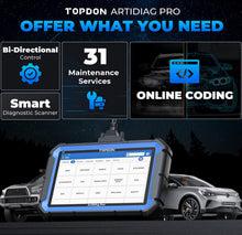 Cargar imagen en el visor de la galería, TOPDON ArtiDiag Pro OBD2 escáner, herramienta de escaneo bidireccional con codificación ECU, servicio 31, derivación de puerta de enlace FCA (valorado en $200), escáner de diagnóstico de sistema completo de nivel OEM para más de 100 marcas,