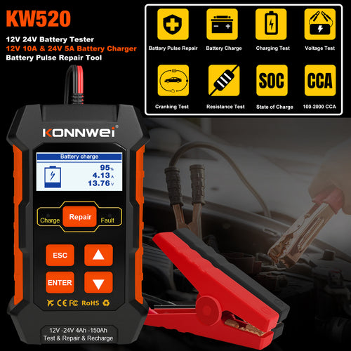 KONNWEI-probador de reparación de cargador de batería de automóvil KW520 10A, tres en uno para múltiples tipos de automóviles y motocicletas