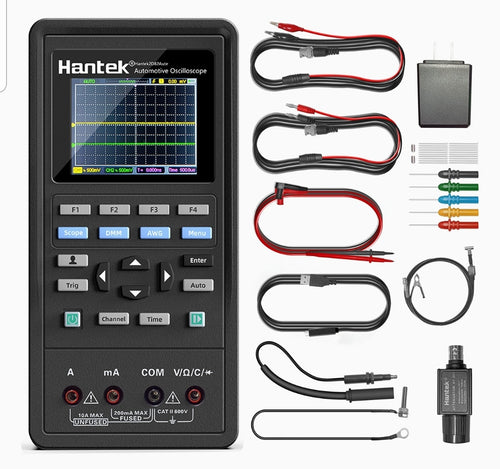 Hantek Osciloscopio 2D82AUTO, multímetro osciloscopio portátil 4 en 1, osciloscopio digital USB con 2 canales de ancho de banda de 80 MHz, kit de osciloscopio 2D82 I