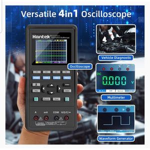 Hantek Osciloscopio 2D82AUTO, multímetro osciloscopio portátil 4 en 1, osciloscopio digital USB con 2 canales de ancho de banda de 80 MHz, kit de osciloscopio 2D82 I