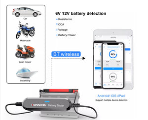 KONNWEI BK100 6 V 12 V Bluetooth 5.0 probador de batería de coche, 100-2000 CCA probador de carga alternador automotriz, analizador digital de batería automático, probador de sistema de arranque para coche, camión, navidad, SUV, barco