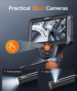 Boroscopio de doble lente, cámara de inspección industrial HD de 5.0 MP, cámara endoscopio de pantalla IPS de 5 pulgadas con luz, serpiente de cámara flexible de 5 metros, herramienta de cámara impermeable para pared, tubería, automotriz