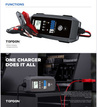 Cargar imagen en el visor de la galería, Cargador de batería de coche 8A/3A/1A automotriz con detección de voltaje, 12V/6V TOPDON TB8000 mantenedor automático de batería, plomo ácido y litio, baterías lifepo4, cargador de goteo, cargador flotador, bolsa de almacenamiento