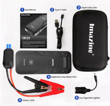 Cargar imagen en el visor de la galería, Imazing Arrancador portátil de coche – 4000 A pico 26800 mAh (hasta todo motor de gas o diésel de 10 L) Paquete de alimentación portátil de 12 V con cables de puente de luz indicadora, control de calidad 3.0 y luz LED