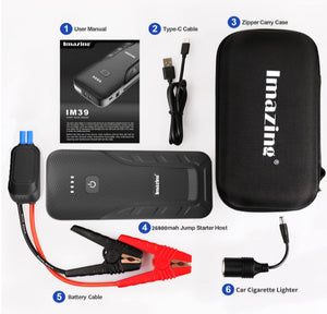 Imazing Arrancador portátil de coche – 4000 A pico 26800 mAh (hasta todo motor de gas o diésel de 10 L) Paquete de alimentación portátil de 12 V con cables de puente de luz indicadora, control de calidad 3.0 y luz LED