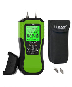 Huepar Medidor digital de humedad de madera, detector de fugas de agua tipo pin con 2 modos de medición, 8 tipos de probador de humedad de madera