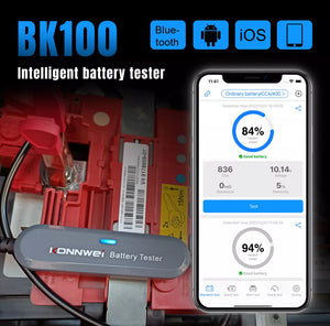 KONNWEI BK100 6 V 12 V Bluetooth 5.0 probador de batería de coche, 100-2000 CCA probador de carga alternador automotriz, analizador digital de batería automático, probador de sistema de arranque para coche, camión, navidad, SUV, barco