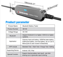 Cargar imagen en el visor de la galería, KONNWEI BK100 6 V 12 V Bluetooth 5.0 probador de batería de coche, 100-2000 CCA probador de carga alternador automotriz, analizador digital de batería automático, probador de sistema de arranque para coche, camión, navidad, SUV, barco