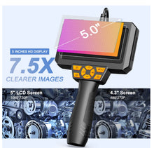 Cargar imagen en el visor de la galería, Endoscopio de pantalla HD 1080P con 6 luces LED, cámara semirrígida de alcance de cable de 16.5 pies con tarjeta SD de 32 GB, cámara de inspección impermeable IP67, cámara de serpiente para tubo de drenaje automático de alcantarillado