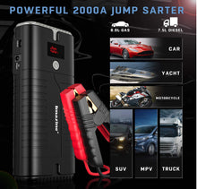 Cargar imagen en el visor de la galería, Imazing Arrancador portátil de coche – 2000 A pico 18000 mAh (hasta 8.0 L de gas o motor diésel de 7.5 L) Paquete de alimentación portátil de 12 V con cables de puente indicadores, control de calidad 3.0 y luz LED