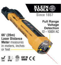 Load image into Gallery viewer, Klein Tools NCVT-6 Probador de voltios sin contacto, bolígrafo de 12 a 1000 V CA con medida de distancia láser integrada, alarmas LED y audibles, clip de bolsillo